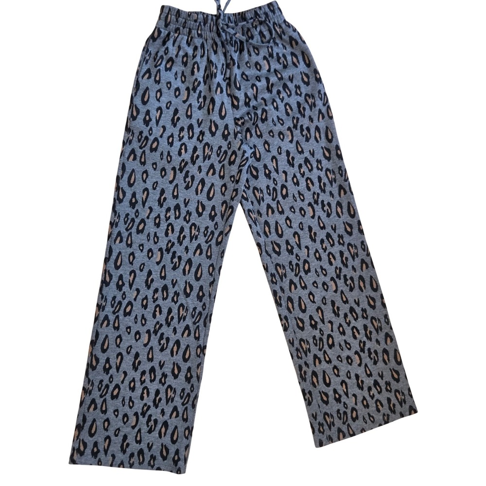 THML Leopard Print Lounge Pants‎ XS Gray BlacK Drawstring Waist